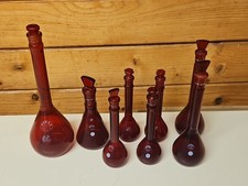 Ancien lot 8 Flacons PYREX Laboratoire Verre  Rouge Bouchons Accessoires 