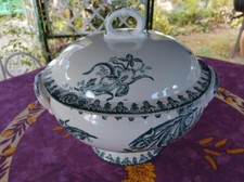 Grande Soupière Légumier ancien Terre Fer Sté Amandinoise Modèle Iris Vert 29cm