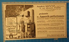 AMIFEU AMITHERME POELE MAZOUT MINNE ANDRE PARIS   publicité 1930 advert print
