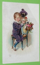 CHROMO 1895-1914 CHICOREE BERIOT LILLE ENFANT AVEC CORBEILLE FLEURS ET CHIEN