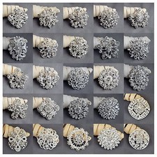 50 pcs Wedding Bridal Bouquet Silver Flower Rhinestone Crystal Brooches Pin Lot