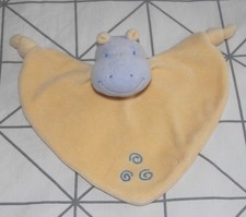 DOUDOU PLAT HIPPOPOTAME JAUNE  BLEU SPIRAL JOLLYBABY