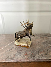 Ancien Figurine Taureau Toledo Pic Apéritif Fruit Mer Socle Marbre