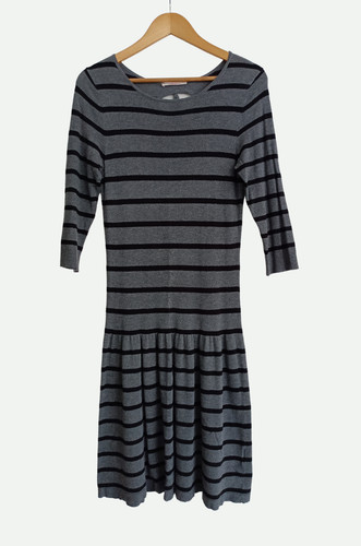 Robe laine gris raye noir - laine,