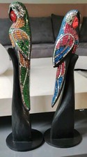 Sculptures/Couple Perroquets décoratifs En Mosaïques Multicolores Effet Miroir