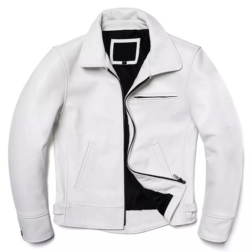 Veste cuir motard blanc - veste,