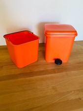 Petite poubelle à pédale orange vintage années 70 seventies - Très bon état