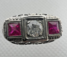 BAGUE  ANCIENNE VINTAGE   EN OR GRIS   DIAMANT  TAILLE 46 **