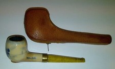 Pipe hollandaise en céramique et tube acrylique avec étui cuir | Bon état