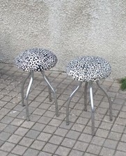 Lot de 2 tabourets champignon vintage en métal chromé et assise léopard - DESIGN