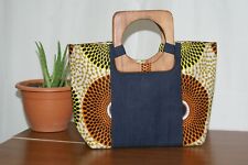 sac à main tissu wax ou tissu ethnique Jean – anses en bois hêtre 