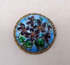 Superbe broche ancienne Emaux des Cévennes Signée M.L - Décor de violette