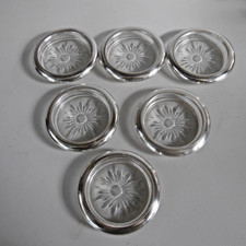 6 dessous de verre cristal cercle de  metal argente