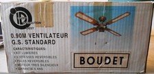 Ventilateur de plafond avec lumière BOUDET Laiton 90cm pales chêne rotin / noyer