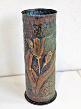 DOUILLE d'OBUS SCULPTEE POILU GUERRE 14/18 tulipe et salamandre