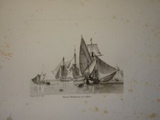 BELLE GRAVURE PAYSAGE MARINE BATEAU VOILIER MILITAIRE NAVIRE MARCHAND 1810 W