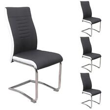 Lot de 4 chaises salle à manger cuisine ALBA piètement chromé tissu noir/blanc