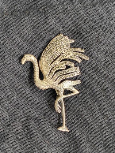 Broche flamant rose argent - broche,