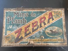 BOITE PUBLICITAIRE ANCIENNE ZÉBRA MINES DE PLOMB BOIS ET ÉTIQUETTE LITHOGRAPHIE