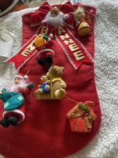 Ensemble De 6 Décorations De Sapin Vintage à Suspendre Floquées ,ours, Père Noel