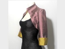 ? Boléro/ Veste Courte 100% Soie Violet et Anis et Manches 3/4- Taille 36- Neuf