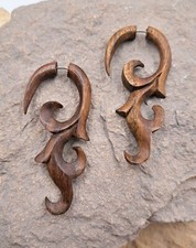 Faux écarteur en bois, boucles d'oreilles ethnique, fake, gauge,paire,sculpté