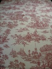 Tissu Toile de Jouy décors personnages  coton épais rouge  et blanc ( ref 35 )