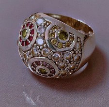 Magnifique bague argent rubis péridot saphir quartz argent massif bague dôme T56