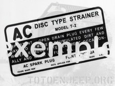 DECALCOMANIE POSE A L EAU  FILTRE A ESSENCE GPW LATE .  jeep willys  us ww2