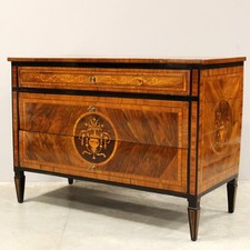 Commode d'époque Louis XVI - en noyer et marqueterie - Italie 18ème siècle