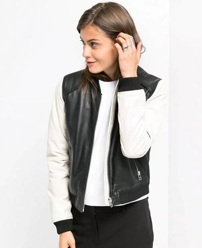 Blouson cuir noir blanc - blouson, en