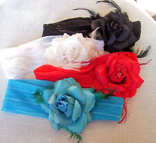 BANDEAU VOILE EXTENSIBLE CHEVEUX CHAPEAU FLEUR PLUME MARIAGE ENFANT FEMME - B07