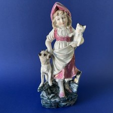 Statuette ancienne porcelaine allemande bergère avec chien et chat Allemagne