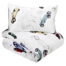 Housse de couette et taies FAZZINI TOUR voitures blanches