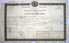 Militariat - CONGÉ DE LIBÉRATION, Dépôt de recrutement et de réserve - 1851