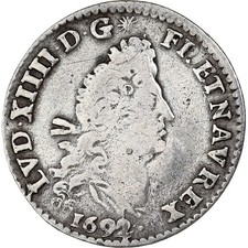 France, Louis XIV, 4 Sols aux 2 L, 1692, Tours, Argent, TB, Gadoury:106
