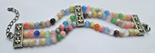 Bracelet couleur argent 3 rangs de perles multicolore unique bijou vintage  1572