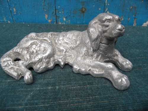 Ancien encrier chien couché - encrier,