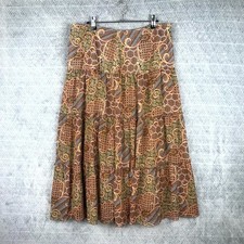 Patrice Bréal Jupe A-Ligne Femme 44 Marron Cachemire Floral Bohème Midi Volants