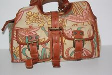 COCCINELLE  Sac Epaule Toile Coton Imprimé Floral Pastel Cuir TBE