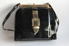 Sac à main Jean-Claude JITROIS cuir vernis noir vintage (57989)