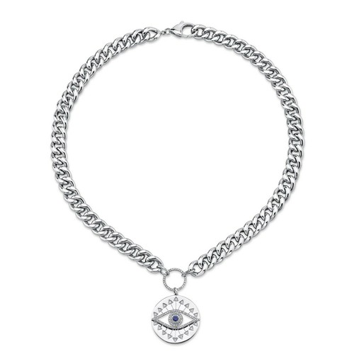 Collier œil diamant saphir - en,