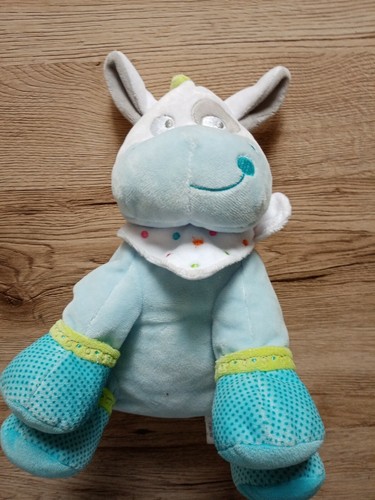Doudou cheval bleu vert pois