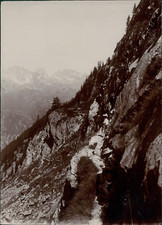 France, Le Mauvais Pas à Chamonix Mont Blanc, 1904 Vintage citrate print.  Tir