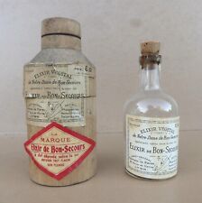 Ancien flacon pharmacie ELIXIR VEGETAL N Dame Bon Secours étui BOIS bouteille