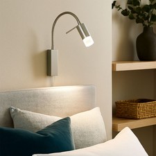 Applique Murale Lampe Spot de Lit LED Lecture Col Cygne Nickel Mat H 40 CM
