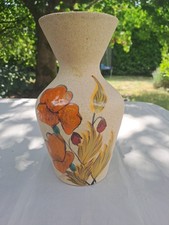 Ancien Vase ETRUSQUE Céramique Beige Décor Fleurs Émaillées Vintage 