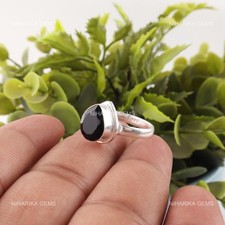 Bague Solitaire Tendance En Onyx Noir Pierre Précieuse En Argent Sterling 925