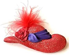 Grande BROCHE CHAPEAU vintage Rose ROUGE et VIOLET PLUME 8,6cm Superbe !