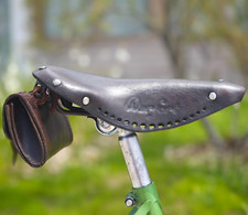 Selle vélo course vintage DURFORT retro en cuir ~1960-70 noir-brun, FRANCE